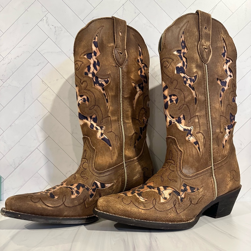 Laredo Brown Leather Western Boots with Decorative Stitching